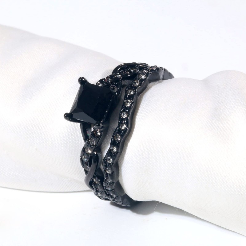 ringheart Couple Rings Matching Ring 1ct Black CZ Women Wedding