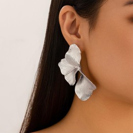 Chunky Gold Flower Earrings Flower Statement Earrings Large Floral Leaf Stud Earring Trendy