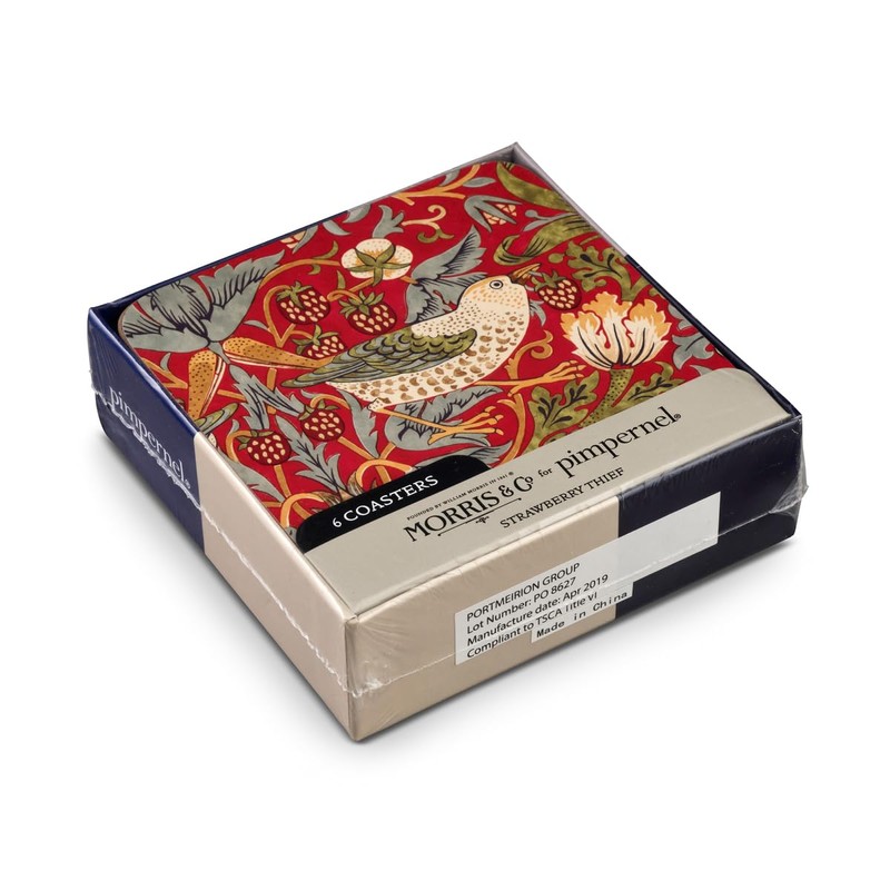 Pimpernel Morris & Co Strawberry Thief Red Coasters, Set of