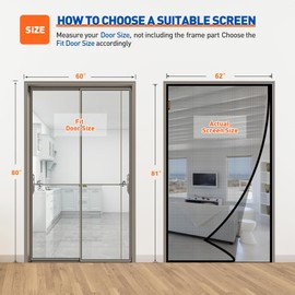 MAGZO Magnetic Screen Door Fits Door Size 60 x 80 Inches Black, Screen Size 62 x 81 Inches, Reinforced Side Opening Patio Door Screen Mesh for Sliding Door Broader View