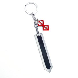 CuNto Game Berserk Guts Sword Keyring Legend Warrior Black Zinc Alloy Pendant Key Chain Weapons Key Chain Car Men Anime Accessories, red