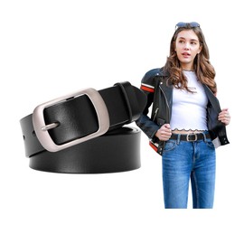 SUOSDEY Fashion Womens Leather Belts for Jeans Pants with Metal Pin Buckle Ladies Retro Vintage Leather Waist Belt black