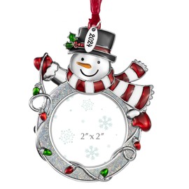 Mulumu 2024 Christmas Tree Snowman Ornament Picture Frame Metal Hanging Pendant Holiday 2" Photo Frame Charm Decorative of Pets, Baby First Christmas, Family (2024 Snowman)