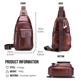 WeeDee Sling Bag Leather Shoulder Bag Chest Bag Shoulder Bag Men's Bum Bag Backpack Daypacks Water Resistant, brown