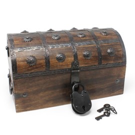 Nautical Cove Wooden Treasure Chest with Padded Velvet Lining and Antique Lock with Skeleton Keys (Medium 11x6x6.5) – Luxury Wood Pirate Chest, Decorative Wooden Keepsake Box