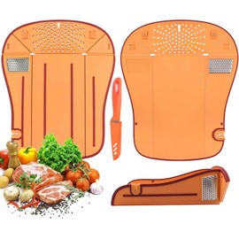 Cutting Board Multi Purpose 6 in 1 Durable and Elegant Cutting Board with Grater, Knife and Sharpner, Sink Drainer for Fruits, Vegetables And Meat Great For Picnic Bonus - (Stainless Steel Knife)