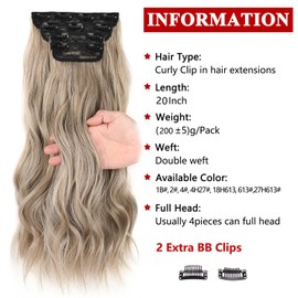 Xtrend 20Inch Ash Blonde Clip in Hair Extensions Synthetic Hair pieces for Women Girls 4PCS Full Head Set Thick hair extensions clip in(88H86)