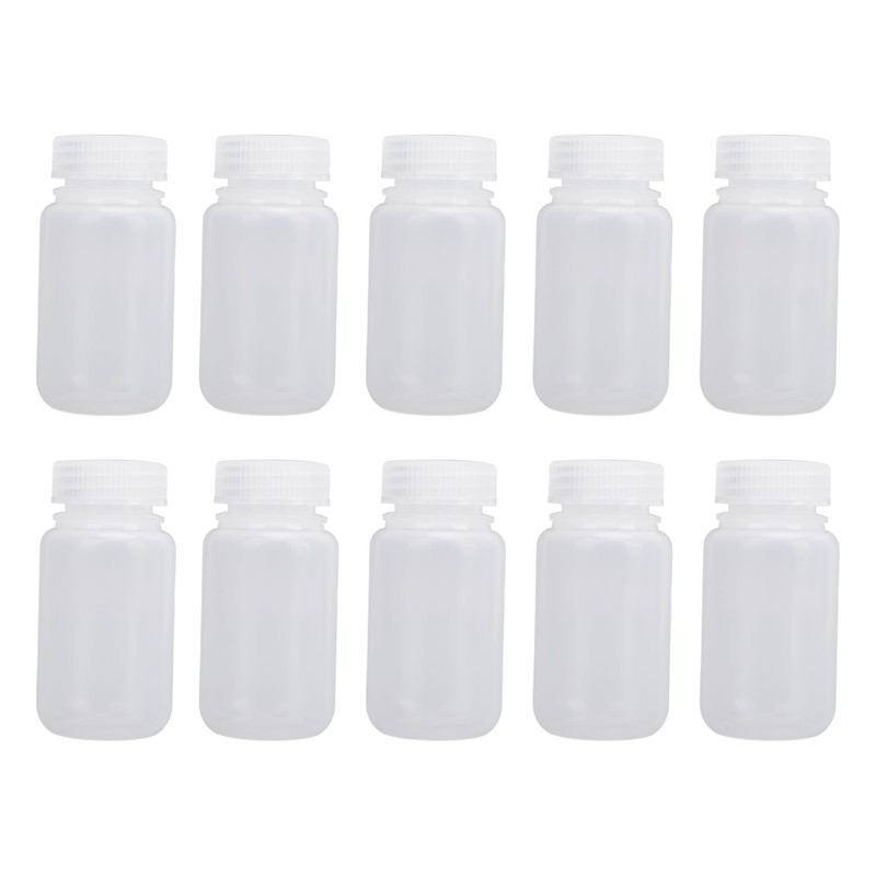 10Pcs Reagent Bottle Plastic Wide Mouth Lab Liquid Sample Seal