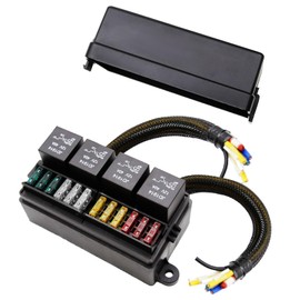ZUDKSUY 12 Volt Fuse Relay Box with 4 Relays and 12 Way ATC/ATO Fuses Sealed 12 Volt Relay Fuse Holder Compatible for Automotive, Marine