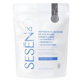 SESĒN Colágeno Hidrolizado Blue Grass Fed 500g | Péptidos Bioactivos + Vitamina C + Magnesio + Glucosamina | Sin Gluten | Sin Sabor | Suplemento en Polvo