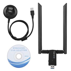 Tarjeta WiFi RTL8812AU 2.4GHZ / 300Mbps 5GHZ / 866Mbps Tarjeta de Red Inalámbrica de Banda Dual Adaptador de Dongle WiFi Soporte para Wi-Fi Estándar 802.11ac, con Base USB Y Antena de 2 Piezas