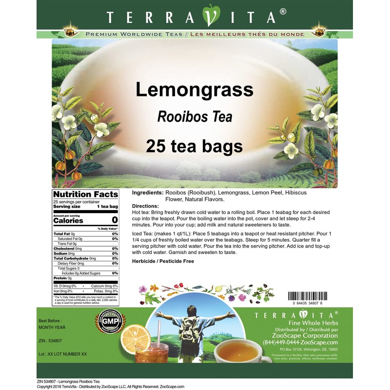 Lemongrass Rooibos Tea (25 tea bags, ZIN: 534807)