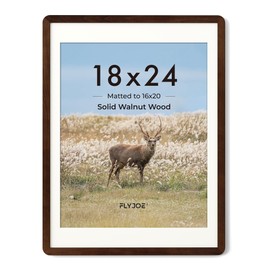 FLYJOE 18 x 24 Poster Frame - Solid Walnut Wood 24x18 Poster Frame, 18 x 24 Picture Frame With Mat For 16x20, Tempered Glass and Hanging Hardware Included, Puzzle Frame 18x24 Wood, Natural Walnut