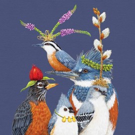 Set of 20 Individual Decoupage Paper Party Napkins Party Friends, Funny Birds Watercolor Decor Luncheon Beverage Napkin for a Birthday, Holiday, Wedding, Cocktail Party