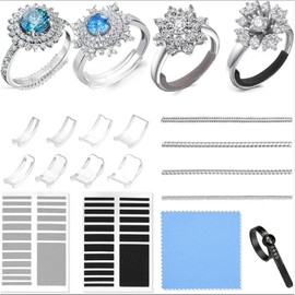 YPYMOD Ring Size Adjuster Set, Ring Reducer, 4 Transparent Spiral Thread for Ring Sizing, 8 Sizes, Transparent Ring Adjuster with Spacer, Polishing Cloth and Measuring Tool