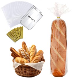 PEOKPIPLE Reusable Bread Bags for Homemade Bread & Sandwich Bread ， 100 Pack Clear Plastic Storage Bags with Ties, Airtight Food Safe Design for Home Bakers and Bakeries（6"x2.4"x28"）