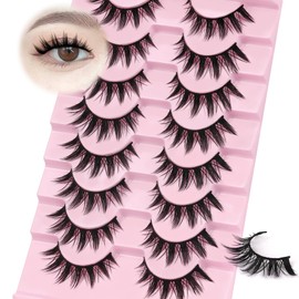 Ahrikiss Lashes Spiky Manga Lashes Anime False Eyelashes 8 Pairs Faux Mink Lashes Cosplay Thick Fake Eyelashes Soft Strip Lashes 8-16mm Wispy Fake Lashes Natural Look (Fairy)