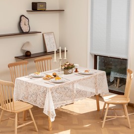 Jayla White Lace Tablecloth 60 X 120 Inches Rectangle Phoenix Tail Flower Embroidered Wedding Table Cloths for Outdoor Party Reception, Dinner Party, Baby Shower, Tea Party Decorations, Home Decor