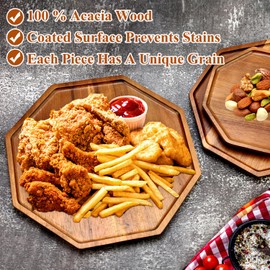 Set of 3 Acacia Wood Serving Trays Cheese Platters Party Hosting Essentials Gifts Charcuterie Board for Vegetable Fruit Food Round Tray Wooden Appetizer Platter Christmas Plates Dish Serving Boards