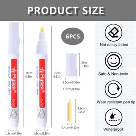 Joint Pen White, Pack of 6 Grout Restoration Pen with Replacement Tip, Joint White Pen Bathroom Waterproof Tile Grout Pen, Repair Joint Marker for Tiles, Wall, Floor, Bathroom and Kitchen