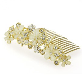 Large Decorative Hair Comb Butterfly Rhinestone Crystal Bridal Hair Comb, Light Brown