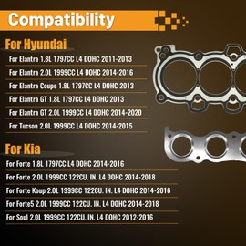 CPW13795 Head Gasket w/Bolts Kit for Hyundai 2011-2020 Elantra Coupe GT 1.8L 2.0L / for Kia 2012-2018 Forte Soul 1.8 2.0 L4 Engine Cylinder Full Gasket Set Replacement HGS193 HS26561PT