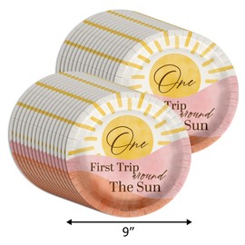 First Trip Around the Sun 1st Birthday Large 9" Paper Plates in Bulk 32 Piece