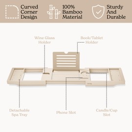 SMIRLY Expandable Bamboo Bathtub Tray, Bath Tray for Tub, Bathtub Accessories, Bath Tub Tray Wood, Bath Accessories, Bath Caddy, Bathtub Caddy Tray for Tub, Bath Table Tray