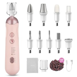 Karrong- Kit de manicura y pedicura profesional, taladro de uñas inalámbrico 9 en 1 con 100 brocas para uñas y lijado