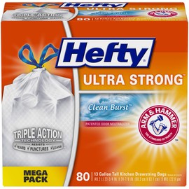Hefty Ultra Strong Tall Kitchen Trash Bags, Clean Burst, 80 Count