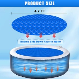 Kakolvan Solar Bubble Hot Tub Spa Cover for 4.7FT Round Circle Inflatable Swimming Pool Blanket Thermal Floating Insulation 16 Mil Bubble Solar Covers for Indoor Outdoor Spa Hot Tub Wrap Covers