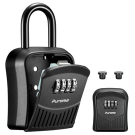 Puroma Lock Box Combination Key Lock Box, Wall-Mounted Portable Storage Lockbox for Keys with Resettable Code, Outside Safe Security Box for House, Apartment, Office Key Storage (1 Pack, Black)
