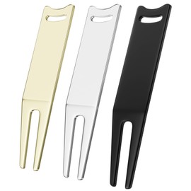 Easecos 3 Pcs Metal Golf Divot Repair Tool Bending Golf Divot Fork Portable Fairway Repairing Curved Spit Repair Tool Accessories (Black/Silver/Gold)