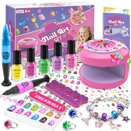 BATTOP Kids Nail Polish Set for Girls - Kids Nail Art Kit with Dryer & Fake Nail & Sticker & Water Based Nail Polish & Nail Art Pen - Idea Gifts for Girls Ages 6 7 8 9 10 11 12