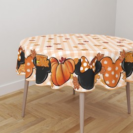 Fall Tablecloth Round Autumn Cartoon Mouse Table Cover Fall Thanksgiving Pumpkin Decor Waterproof Fall Decorations for Home Party