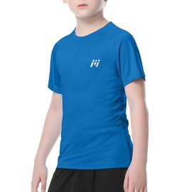 MEETWEE UP2STKde-COBALT-L Boys' Rash Guard Short-Sleeved Swimming Shirt UV Protection UPF 50 + Quick-Drying Swimming Shirt Dark Blue 12 Years