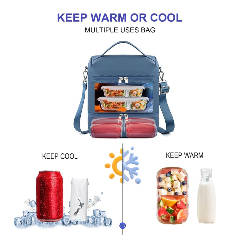 NOL Dual Compartment Insulated Lunch Bag Leakproof Cooler Tote Bag