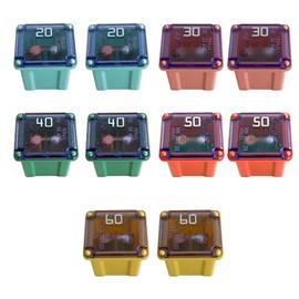 Rebvugr 10PCS Car Fuses Assortment Kit, Fuses Automotive Kit, Automotive Low Profile Box Shaped Micro Cartridge Fuse, Car Accessories 20A/30A/40A/50A/60A Mini Fuse Set Fit for Pickup Truck SUV (Low)