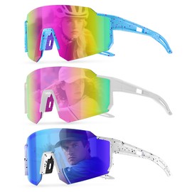 BOLLFO Youth Polarized Sports Sunglasses, UV400 Protection Cycling Sun Glasses for Men Women Youth Cycling Fishing Driving, Colorful&pink&blue, 3 Pack