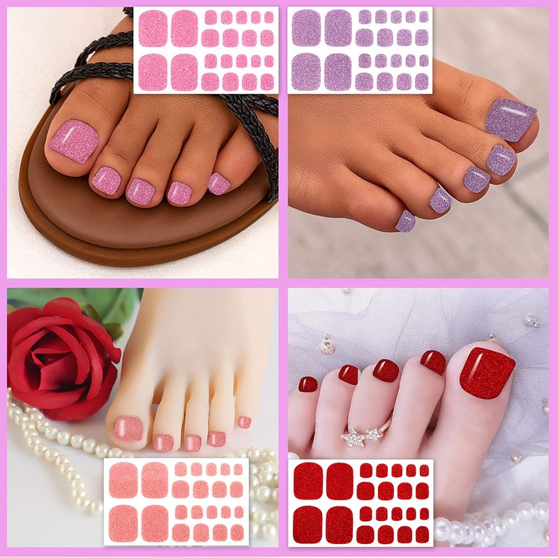SILPECWEE 20 Sheets Toe Nail Polish Strips Glitter Solid Color