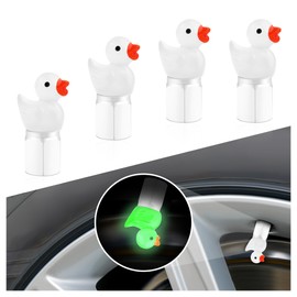 4PCS Auto Tire Valve Stem Caps,Glow in The Dark Cute Duck Valve Caps for Car Tires,Universal Car Tire Air Caps Replacement Car Decorations for Most Trucks Motorcycles Bicycles (White)