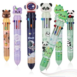 AYESY Multicoloured Pens, 6 Pack 0.5mm 10-in-1 Cartoon Ballpoint Pen Retractable Ballpoint Multicoloured Pens, for Office School Supplies Students Children Gift Party Bag Fillers