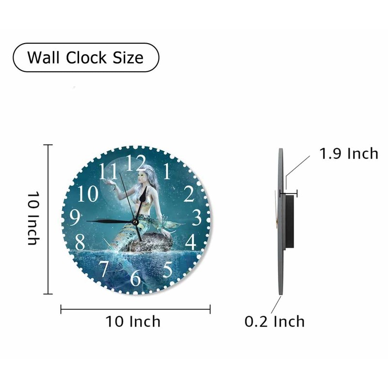 KEEPSUPER Beautiful Mermaid Wall Clock Fantasy Seascape Scenery Clock 10