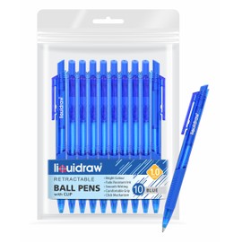 Liquidraw Ballpoint Blue Pens Set Of 10 Retractable Blue Ball Pens Medium Point 1.0mm Ball Point Blue Pen Set Smooth Writing Comfortable Grip Click Pens For Home, School & Office (Blue)