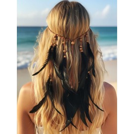 CAKURE Boho Feather Headband Feather Headpiece Hippie Headpiece Gypsy Accessories for Women (Type F)