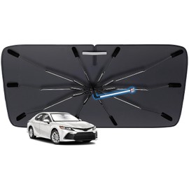 Windshield Sun Shade Custom Fit for Toyota Camry 2003-2025, Upgraded Car Sunshade Cover Umbrella Accessories with Safety Hammer and 360°Pull Cord Anti-Scratch Handle