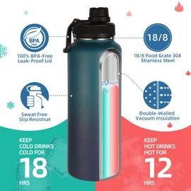 Volhoply Insulated Water Bottles Bulk 2 Pack, 1200ml Stainless Steel Sports Bottle with Paracord Handle & Spout Lid,Double Walled Water Thermos with Wide Mouth, Reusable Big Water jug(Assorted,2 Set)