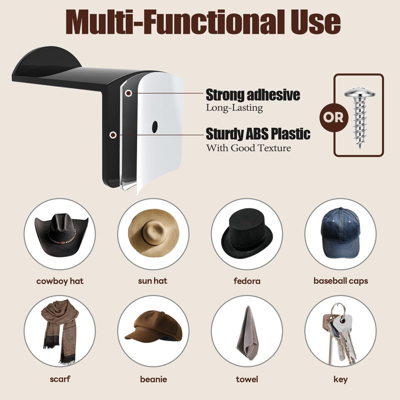 Aoodaily 2.8 Inch Hat Hooks for Wall - (8 Pack)