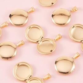 LiQunSweet 10 Pcs Golden Plated Stainless Steel Locket Pendants Photo Frame Charms for Women Men Necklaces Jewelry Making DIY Crafting - 23x21mm