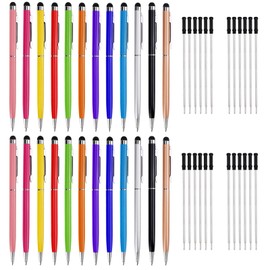Chostky 24 x Stylus Pens for Touch Screens, 2-in-1 Stylus Pen Ballpoint Pen with 24 Replacement Refills Metal Capacitive Pen Black Ink for Touch Screens Daily Writing